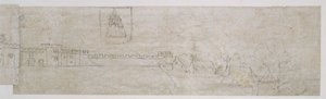 Richmond Palace, fasad (penna och brunt bläck över svaga markeringar i svart krita) av Anthonie Jacobus van Wyngaerdt